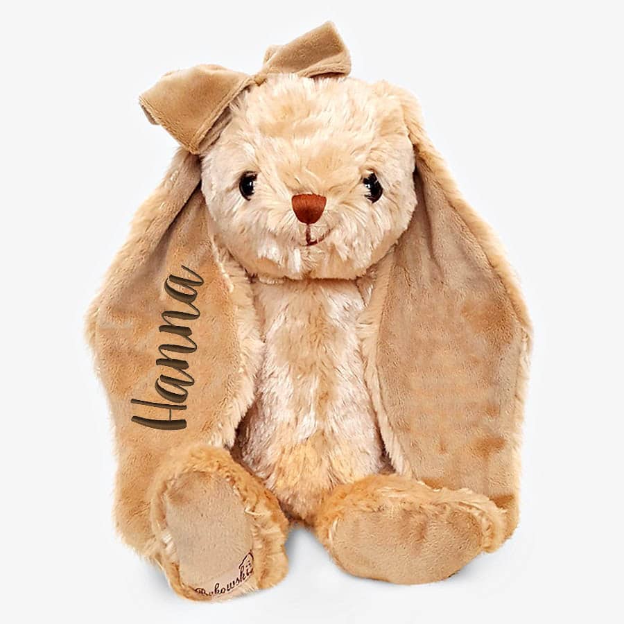Brown bunny stuffed animal with name Personalized brown rabbit soft toy