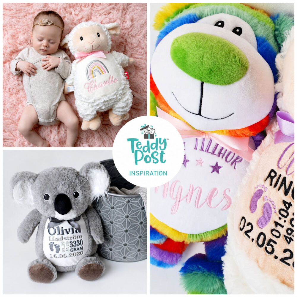 Collage of personalized teddy bears and stuffed animals