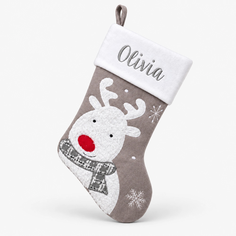 julstrumpa-alg Gray Christmas stocking with reindeer, 45 cm