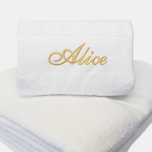 Personalized white towel with name embroidered
