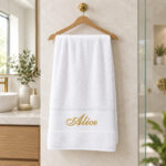 Personalized white towel with name embroidered