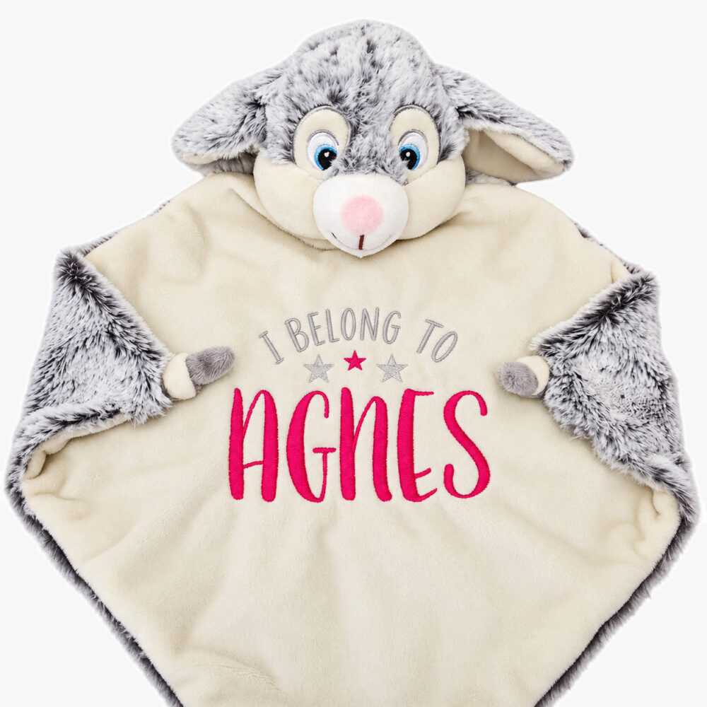 Grey rabbit personalized baby comforter - Freddie