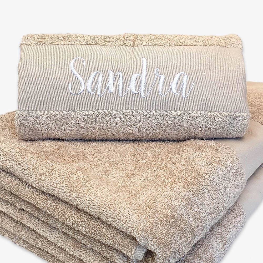 Sand colored towel with name Towel with name sand colored OEKO-TEX®