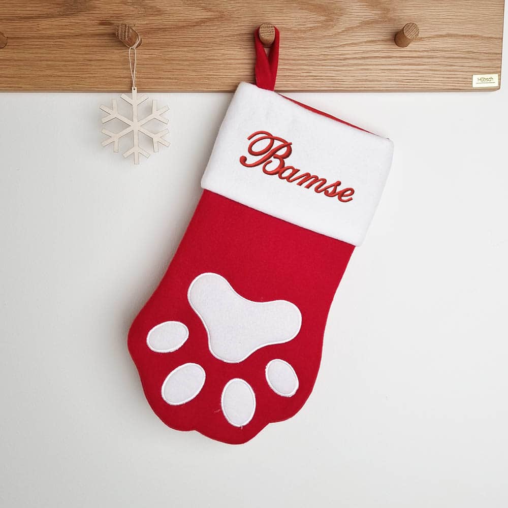 Christmas stocking with name and dog motif, 35 cm Christmas stocking with name and dog motif, 35 cm