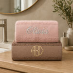 Personalized brown and powder pink towel