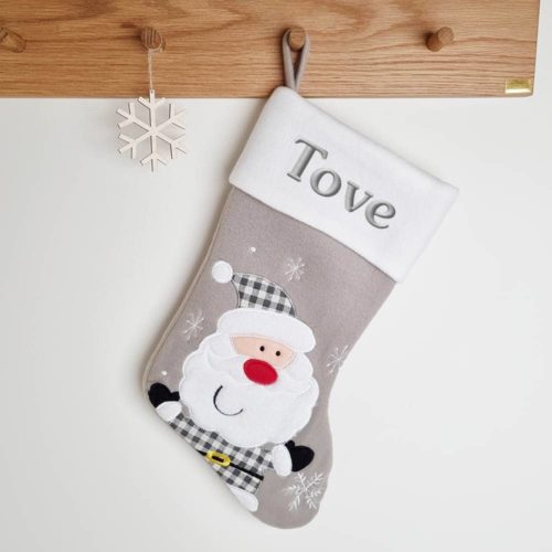Gray Christmas stocking with Santa