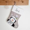 Gray Christmas stocking with little penguin, 45 cm