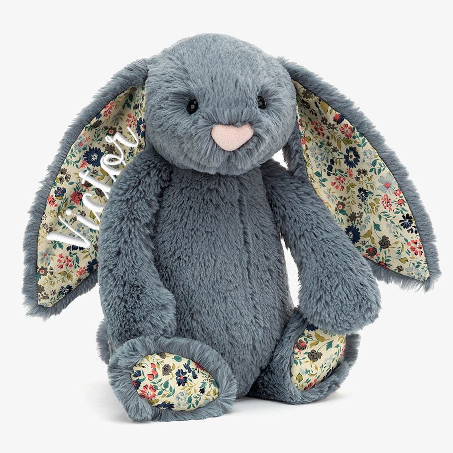 Bunny with name embroidered blossom jellycat