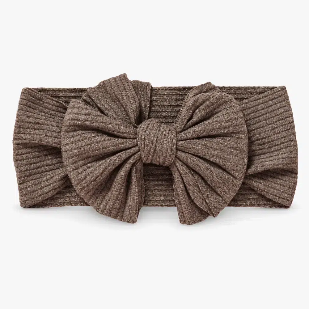 brown-ribbed-bow-headband-hero Light brown headband for baby ribbed - Nordic Rainbow
