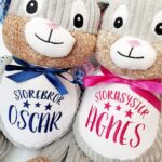Big brother and big sister with personalized stuffed animals