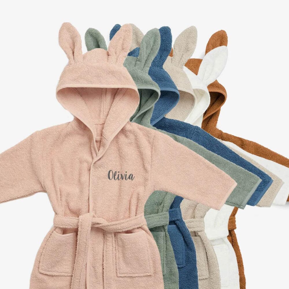 Terry bathrobe with name for babies and children Bathrobe with baby and child's name in terry cloth
