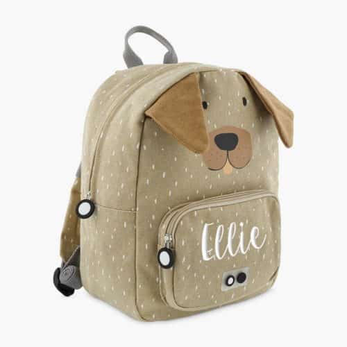 Personalized children's backpack with name and dog motif