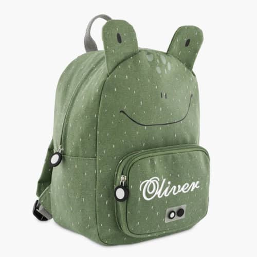 Frog motif on backpack for children with name