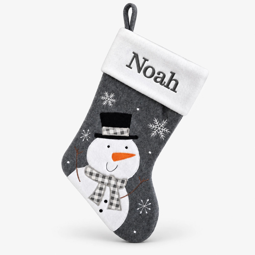 Dark gray Christmas stocking with snowman