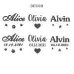 Embroidery design and thread color options for personalized baby comforters