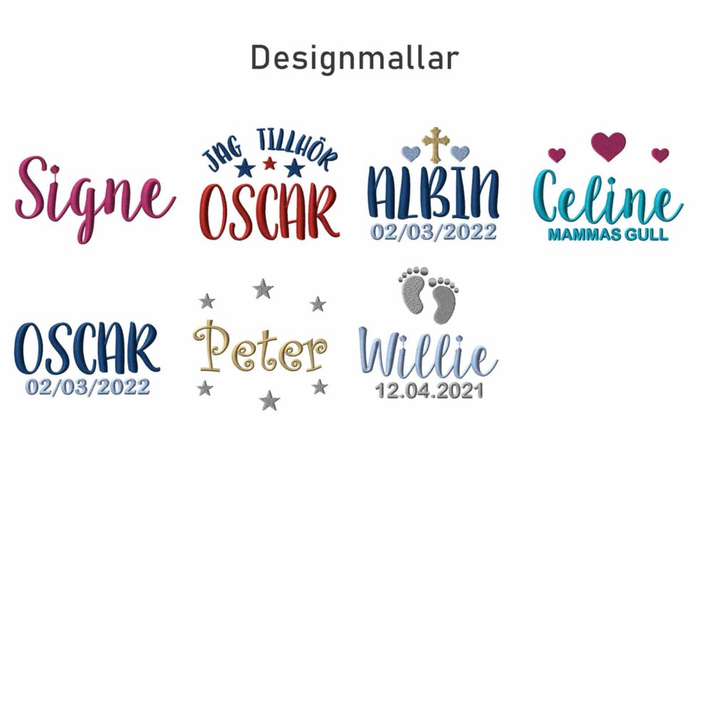 Embroidery designs and thread colours