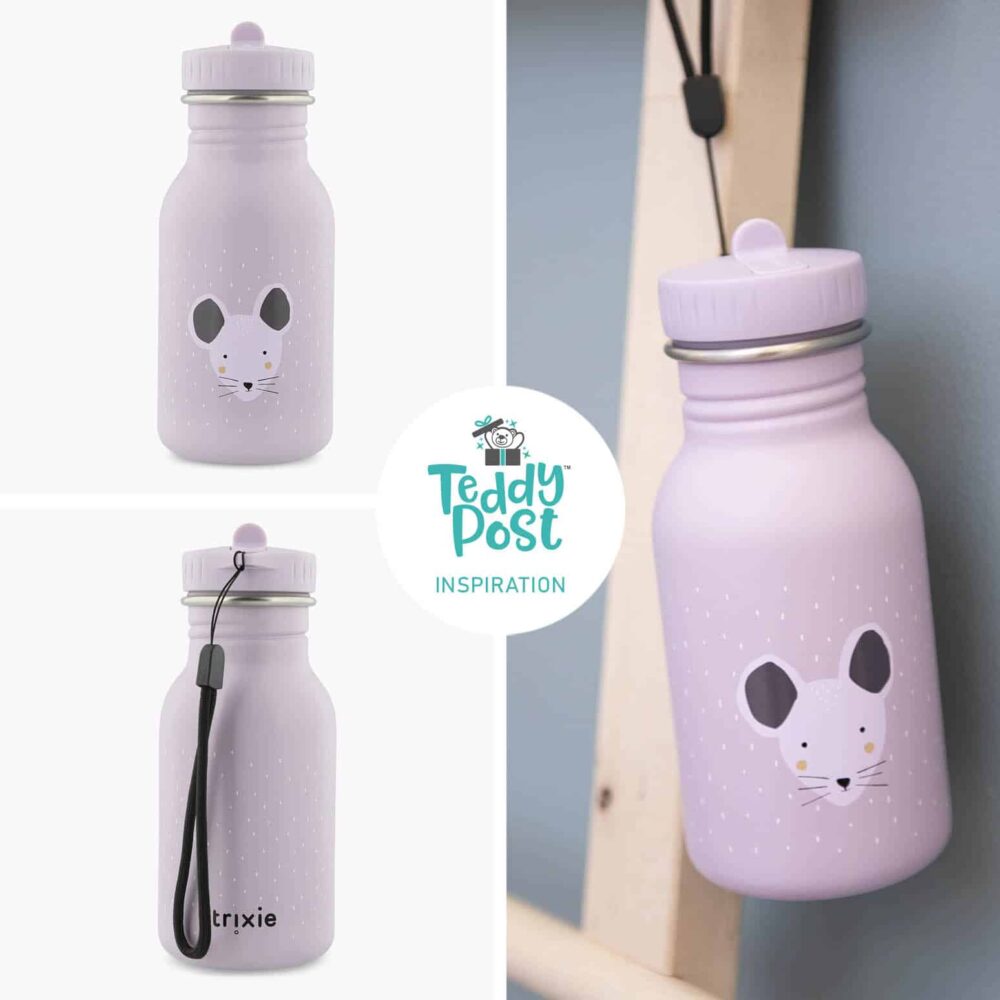 Purple kids water bottle with mouse