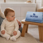 Baby blue towel with name