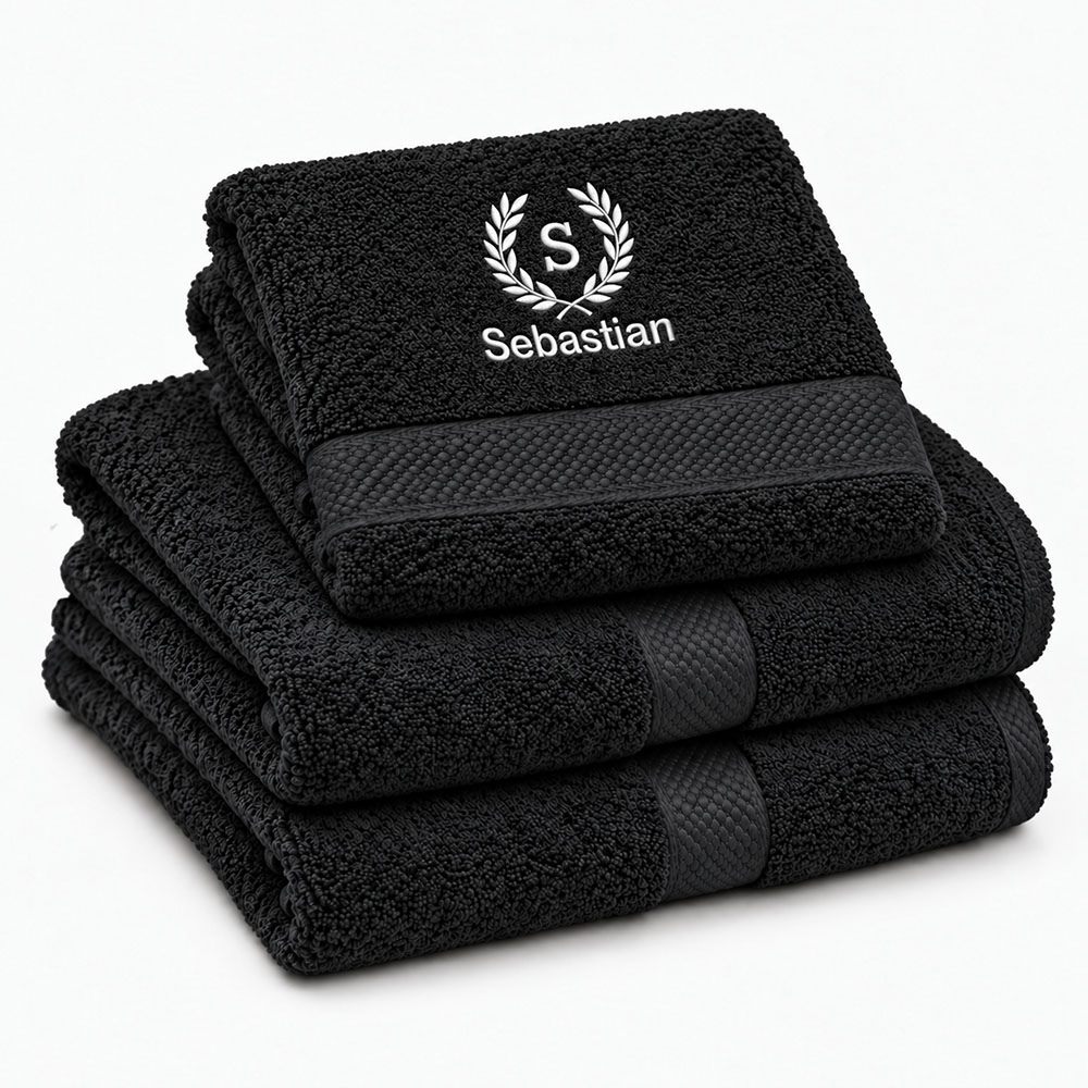 Black personalized towel with name