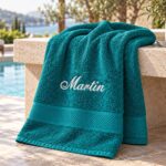 Dark green personalized towel with name