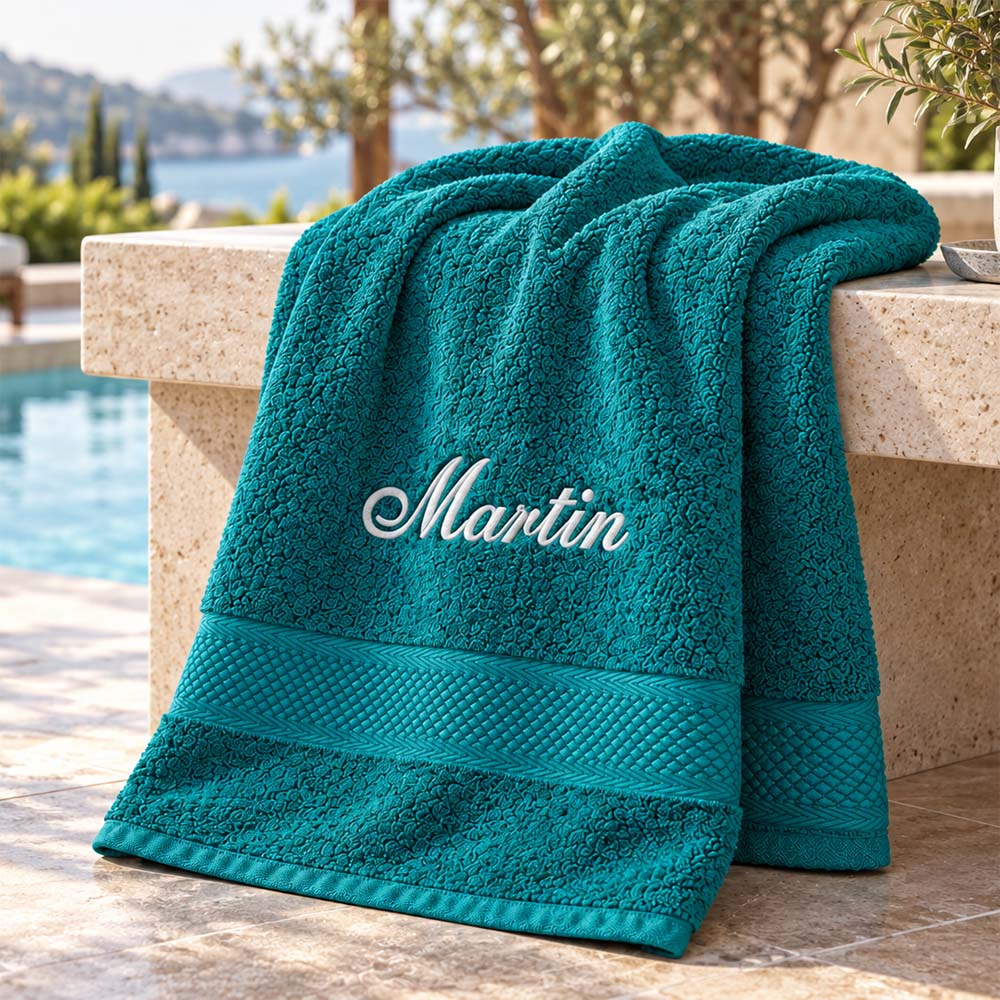 Dark green personalized towel with name