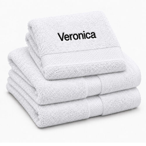 White personalized towel with name