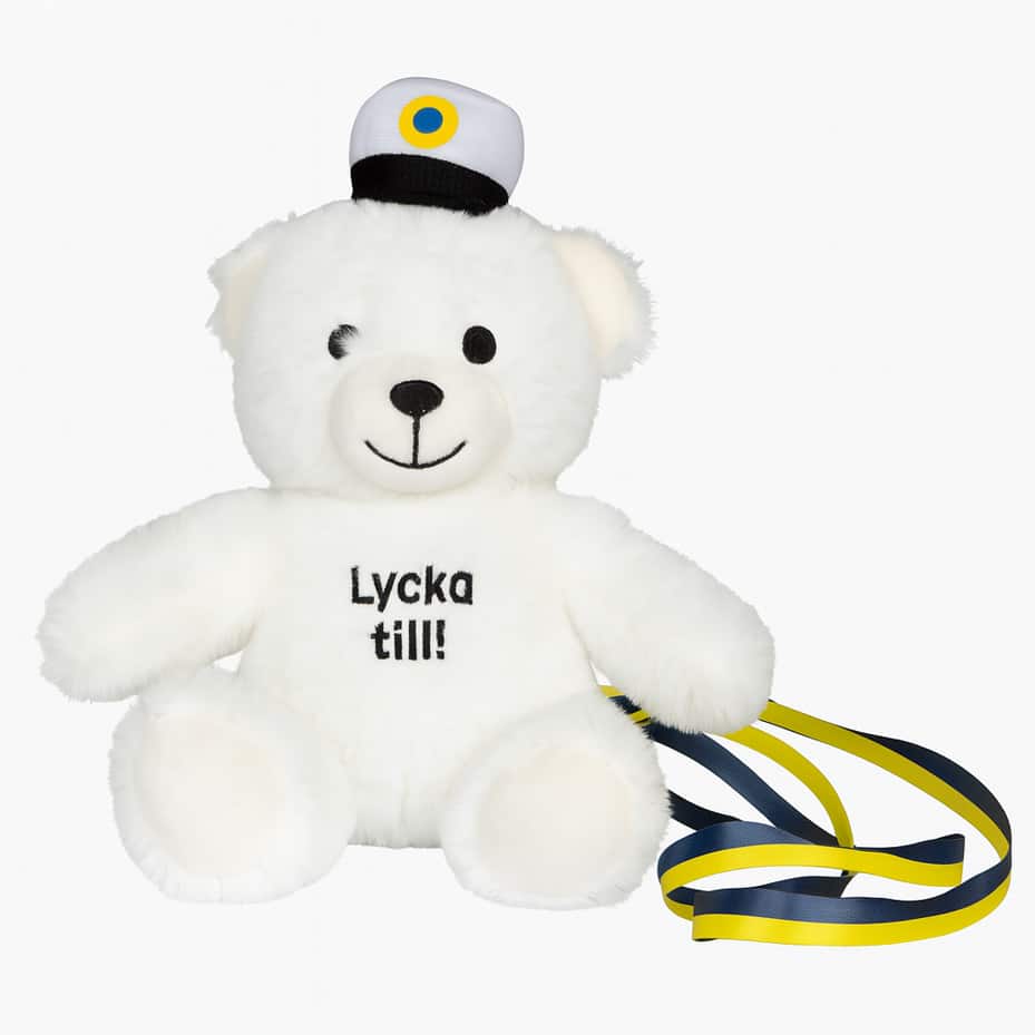 White Graduation Bear with Good Luck text, 18 cm White graduation teddy bear with good luck text
