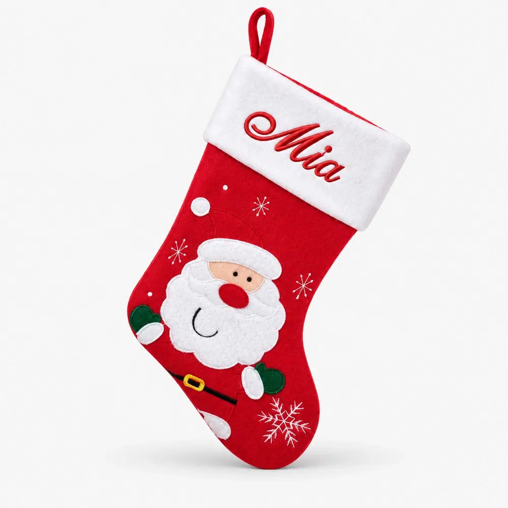STG511-1000px Red xmas stocking with santa motif
