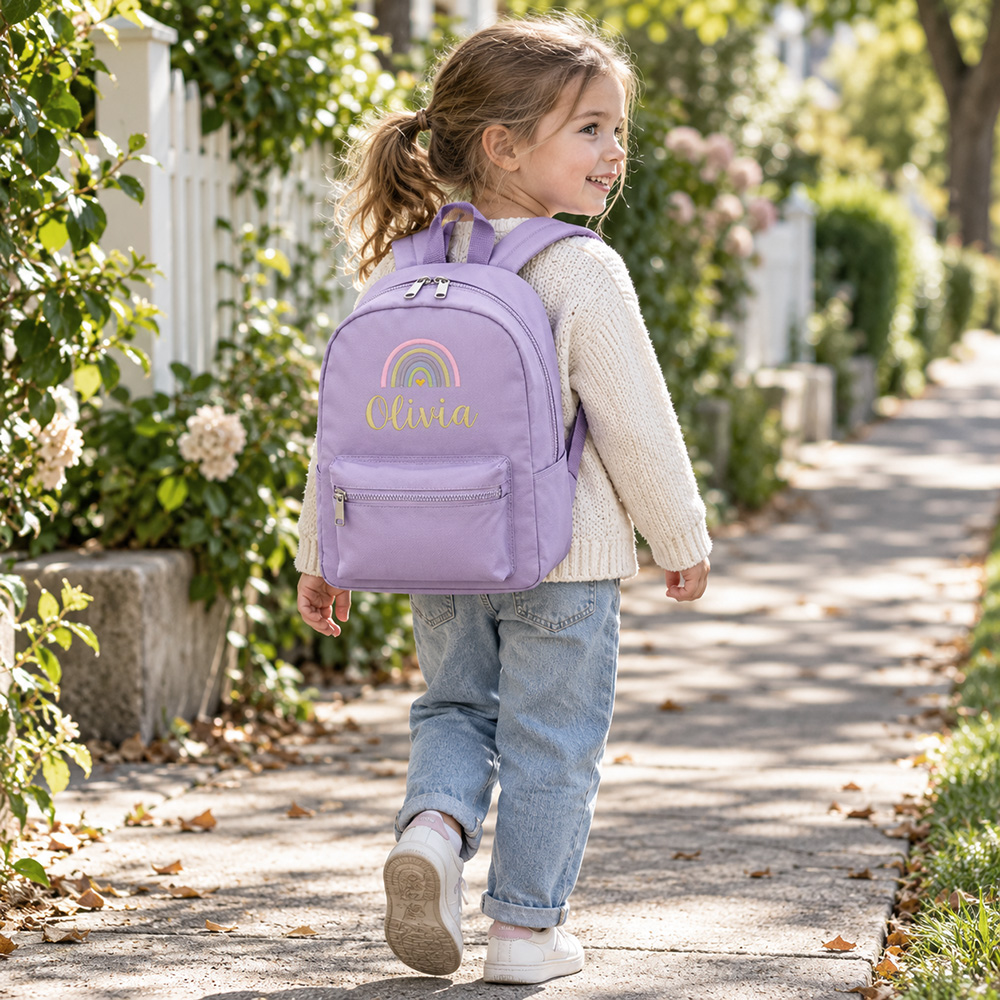 Personalized backpack with name and a child