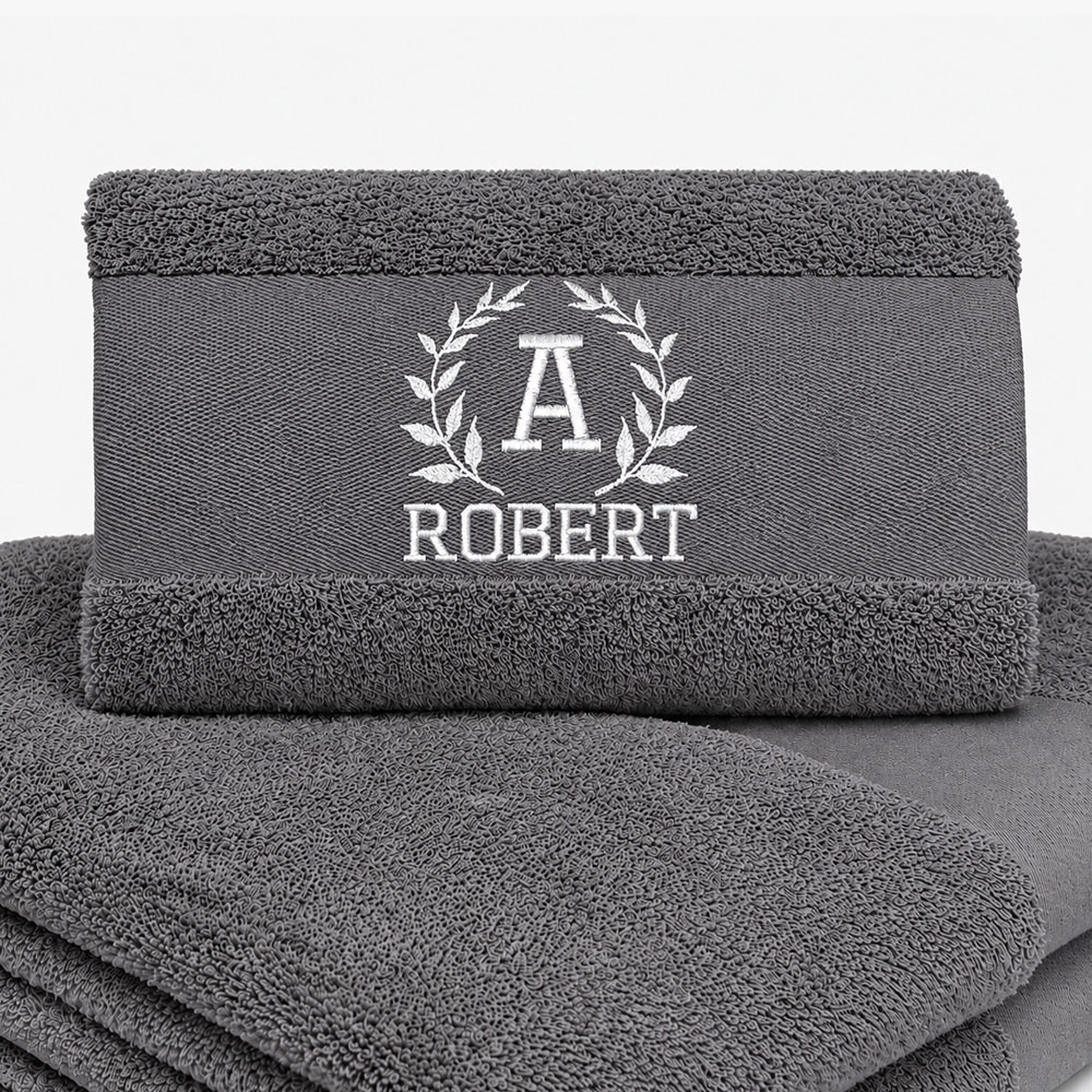 Dark gray towel with name Dark gray towel with name