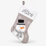 Gray Christmas stocking with big snowman, 45 cm