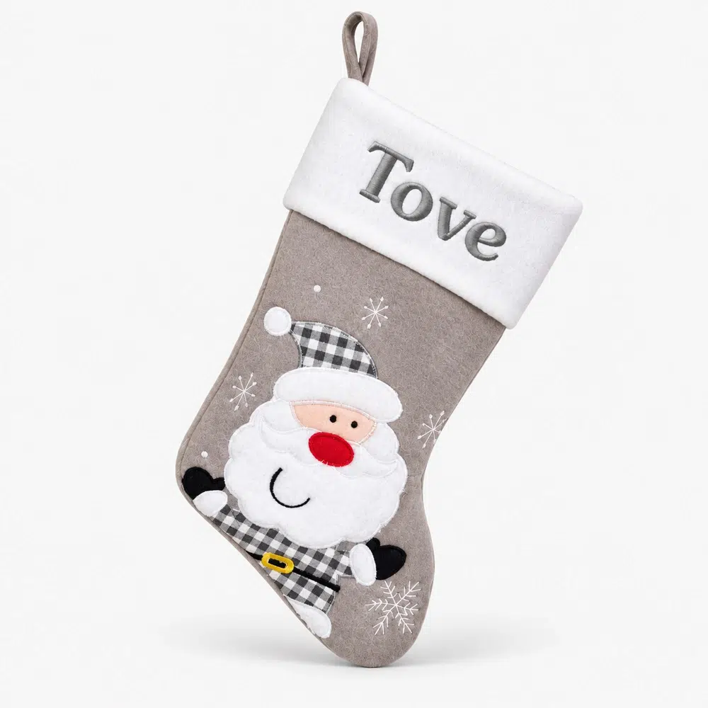 gra-strumpa-med-tomte-45-cm Gray Christmas stocking with Santa