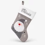 Gray Santa Christmas stocking with name printed