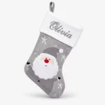 Gray woven xmas stocking with Santa