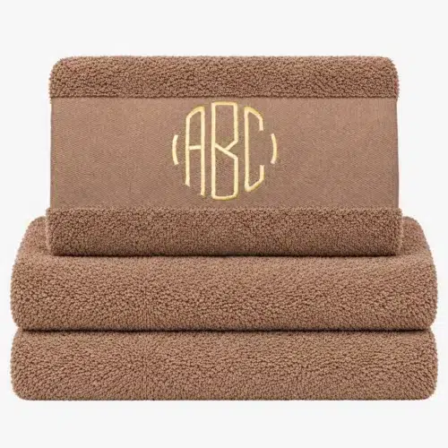 Brown towel with monogram
