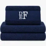 Navy blue personalized towel with embroidered name
