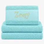 Mint colored towel with name