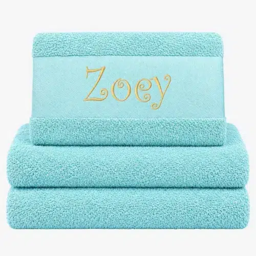 Mint colored towel with name