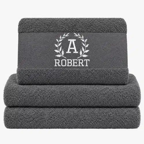 Dark gray towel with name