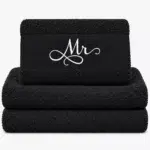 black towel with the names Mr and Mrs