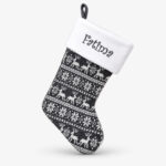 Gray woven Christmas stocking with name and moose
