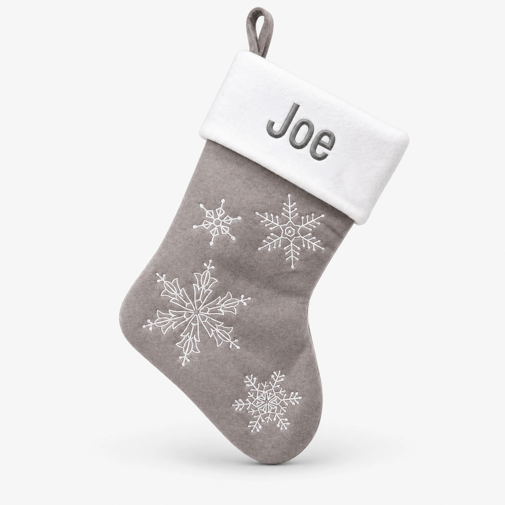 Grey christmas stocking with snowflakes
