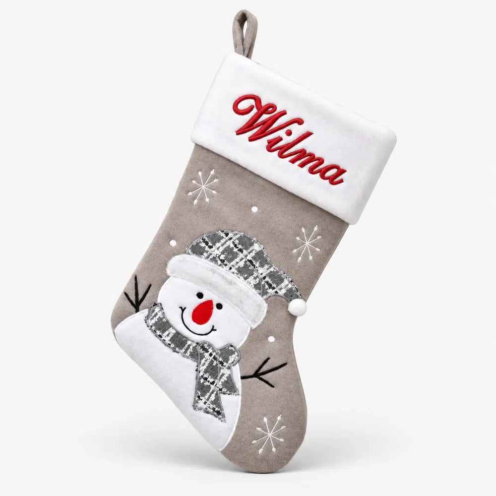 julstrumpa-med-namn-snogubbe-45-cm Gray Christmas stocking with name and snowman