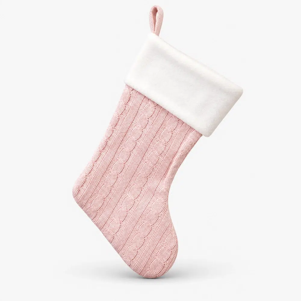 ljusrosa-vavd-julstrumpa-med-namn-45-cm Pink woven Christmas stocking with name