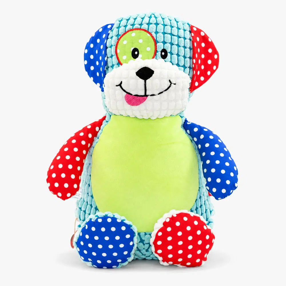 Colorful dog soft toy with name