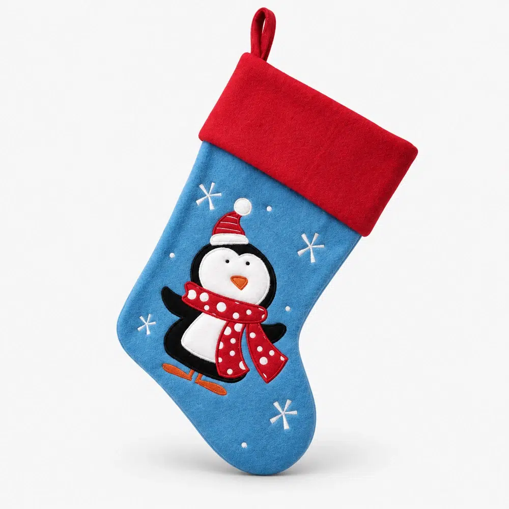 Red penguin Christmas stocking with name