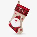 Red checkered Christmas stocking with name