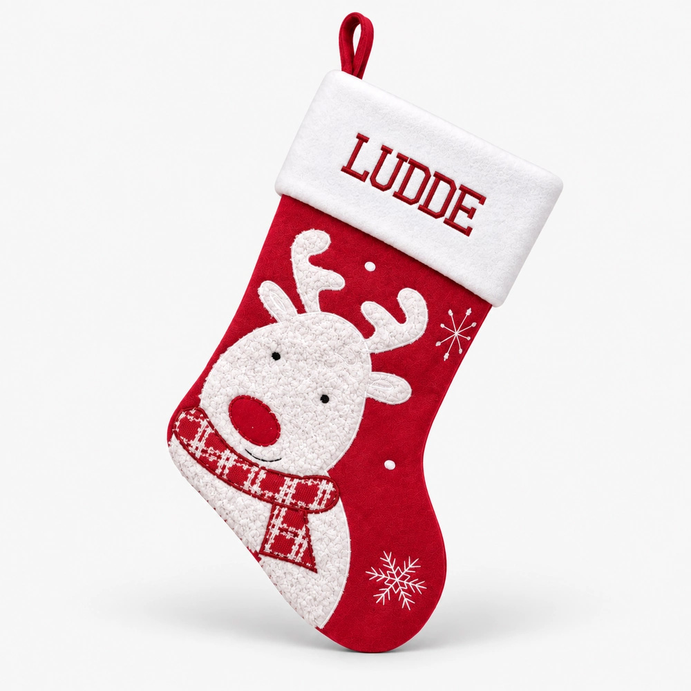 rodvit-ren-julstrumpa-med-namn-45-cm Red and white Christmas stocking with name and reindeer
