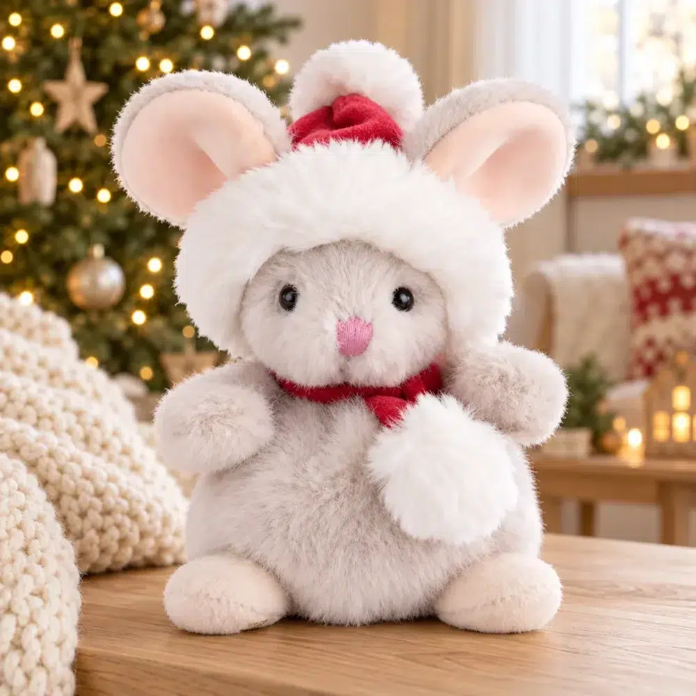 Christmas mouse soft toy from Bukowski in a festive Christmas setting