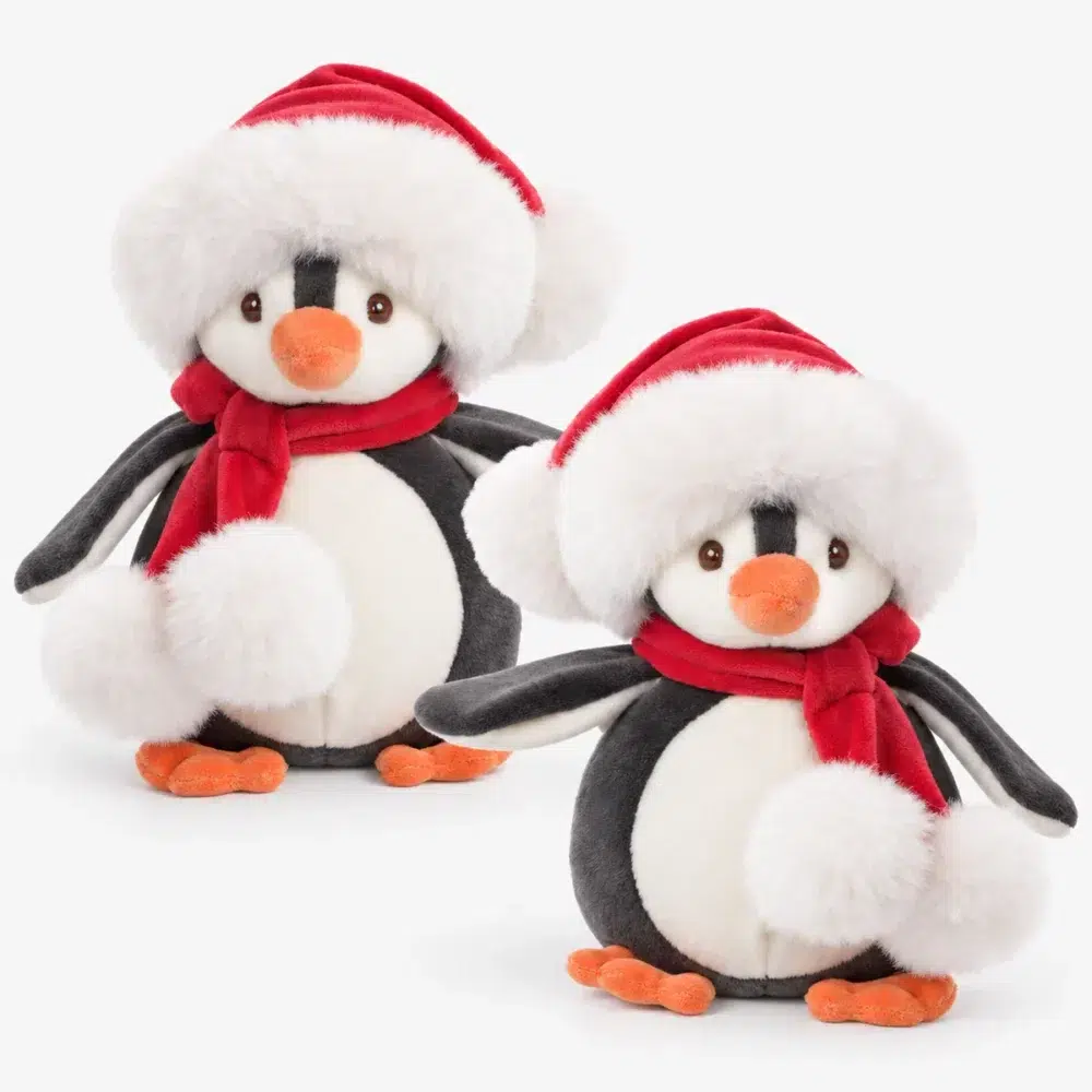 christmas-penguins-hero Baby Julius penguin soft toy from Bukowski with Santa hat and red scarf, 15 cm